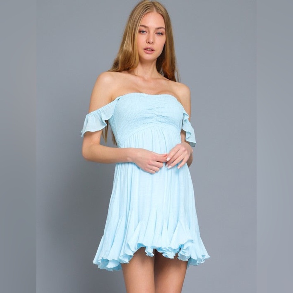 Light Blue Flutter Sleeve Casual Dress